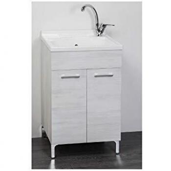 Lavabo de 2 puertas 60x50 cm en color roble blanco con acabado moderno