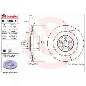 Disco de freno BREMBO 09.D434.11, ventilado, altamente carbonizado, 1 pieza