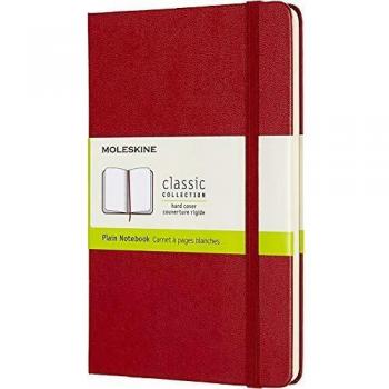 Moleskine - Cuaderno Clásico con Hojas Lisas, Tapa Dura y Cierre Elástico, Color Rojo Escarlata, Tamaño Medio 11.5 x 18 cm, 208 Hojas