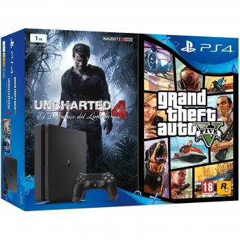 Playstation 4 ps4 consola de 1 tb uncharted 4 a thiefs end grand theft auto v