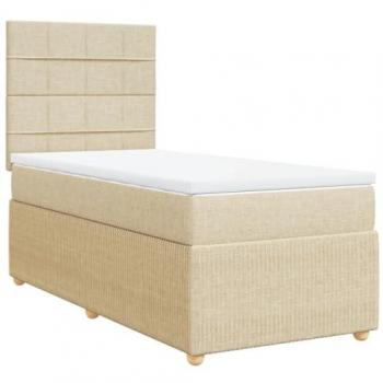 Cama Box Spring con Colchón de Tela Color Crema 90x190 cm