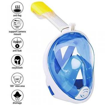 Wsobue Máscara de Buceo, Máscara de Snorkel 180° Panorámica Vista Anti-Niebla Apoyo Camara Deportiva, Anti-Fugas Gafas Snorkel para Adultos y niños