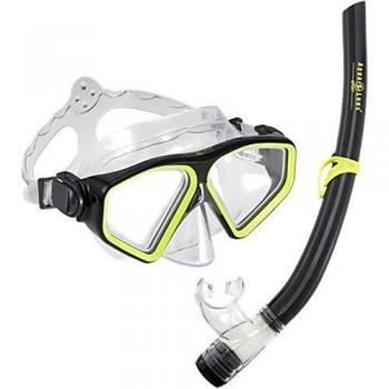 Combo Aqua Lung Saturn Negro Amarillo Set de Snorkeling