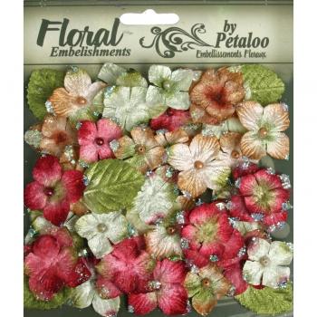 Abbellimenti floreali velluto ortensie con Glitter 36/Pkg-rosso