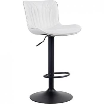 Taburete de bar Linus regulable y giratorio en simil cuero blanco con base metálica y reposapiés