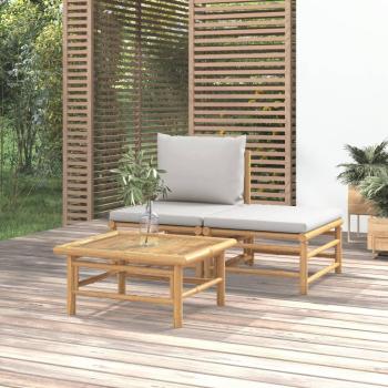 vidaXL 3-Piece Bamboo Garden Lounge Set with Light Grey Cushions