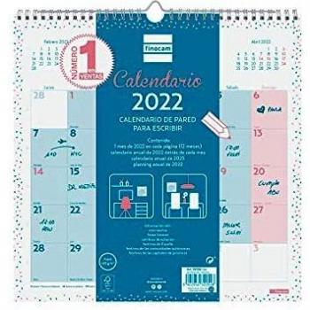 Finocam - Calendario 2022 30X30 - 300x300 mm Chic de Pared para Escribir Turquesa Español