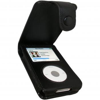 iGadgitz U0131 Funda Cuero Libro Case Compatible con Apple iPod Classic 80GB/120GB - Negro