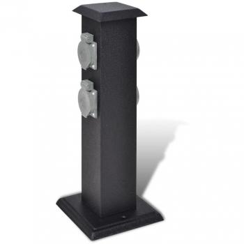 vidaXL Columna con Cuatro Enchufes de Jardín Hierro Negro Toma Corriente Patio