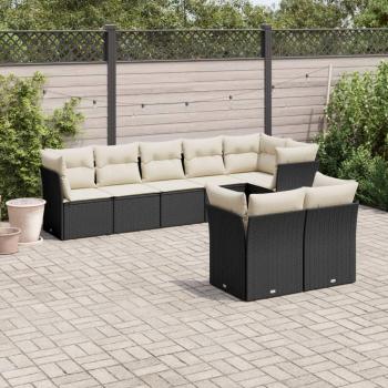 8-Piece Black Poly Rattan Garden Sofa Set with Cushions