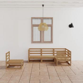 Juego de muebles de jardín 5 piezas marrón miel madera maciza de pino