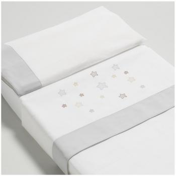Cotinfant Estrellas - Juego de sábanas para minicuna, color blanco/gris
