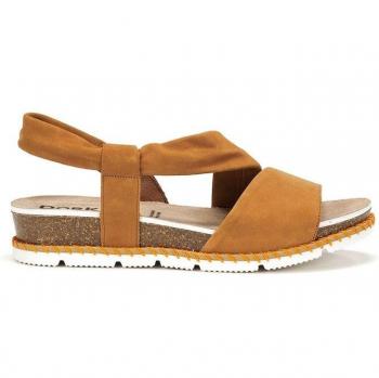 Sandalias de cuña de mujer de piel con adorno - Camel