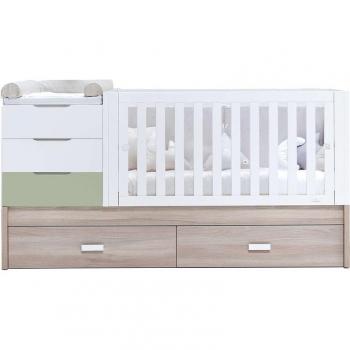 Cuna convertible Sero Loft Alondra con cajones inferiores en madera/verde-oliva (70 x 140 cm)
