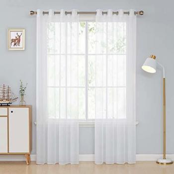 Deconovo Cortinas Visillos Efecto Lino con Ojales 140 x 245 cm 2 Paneles Blanco