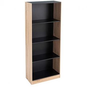 Librería contemporánea de 3 estantes en madera MDF negra y natural, 60x29x147 cm