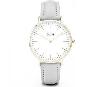 Reloj de Mujer Cluse La Boheme Cuarzo Esfera Blanca Correa de Cuero Gris CL18414