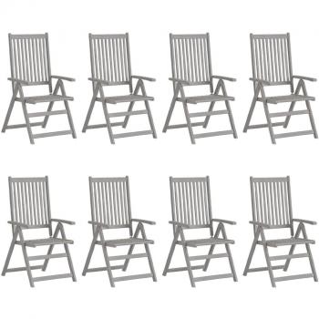 Adjustable Garden Reclining Chairs Set of 8 - Gray Solid Acacia Wood