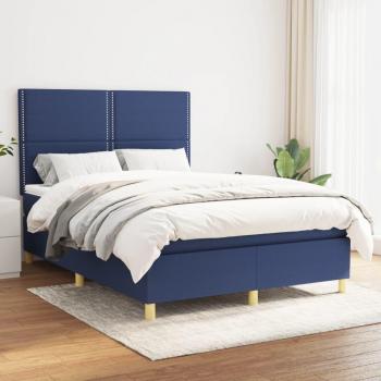 Cama box spring de muelles con colchón azul 140x190 cm en tela