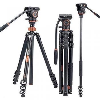 Kit de monopie para trípode de Video Profesional, Cayer AF2451 Trípode telescópico con Cierre telescópico de 67 Pulgadas con Cabezal de Fluido H4 y Base de trípode extraíble para cámaras DSLR