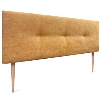 Cabecero Tapizado de Lana Natural Mostaza con Botones y Patas 160x105cm para Cama Dormitorio