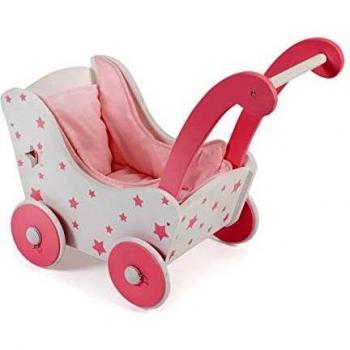 Bayer Chic 2000-Carrito de muñecas de Madera, Color Rosa