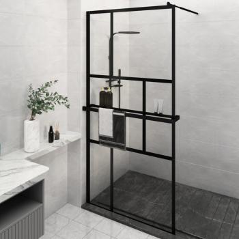 Mampara de ducha con estante de vidrio ESG y aluminio negro 115x195cm