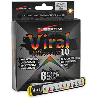 Tubertini Línea Trenzada Viral 300 M - Hilos de Pesca Multicolor 10, diámetro 0.120 mm, trenzado, ideal para Spinning, Surfcasting y Carpfishing