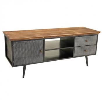 Mueble Bajo de Metal y Madera Negro 130x42x52 - Kit Completo