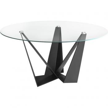 Mesa Comedor Redonda Cristal Angel Cerda 1045.01, Ø150 x 75 cm, Acero Negro, Cristal Negro