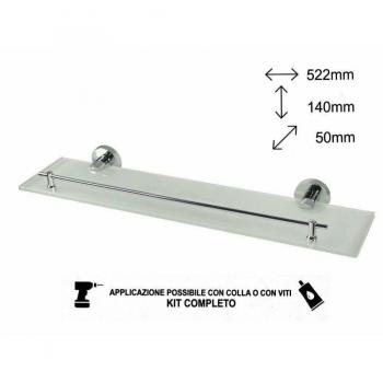 Estantería de Pared de Acero y Vidrio para Baño con Fijación de Tornillos y Cola - Modelo 52196