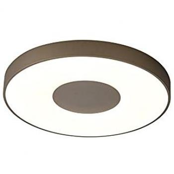 Plafón LED COIN 100W con control remoto, temperatura de color ajustable 2700 K-5000 K, luminosidad de 6000 lm, acabado marrón arena, dimensiones Ø65 x 7 cm, incluye garantía