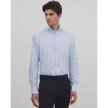 Silbon - Camisa de hombre corte slim rayas celeste y blanca