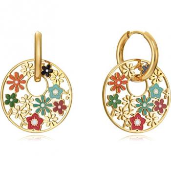 Pendientes Kiss Viceroy de acero dorado con motivo de flores de colores