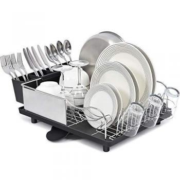 Kingrack Escurreplatos de Acero Inoxidable, Estante de Secado de Platos con Marco antioxidante, diseño Opcional de 2 direcciones, Soporte extraíble para Utensilios de Cocina, Color Negro
