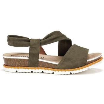 Sandalias de cuña de mujer de piel con adorno