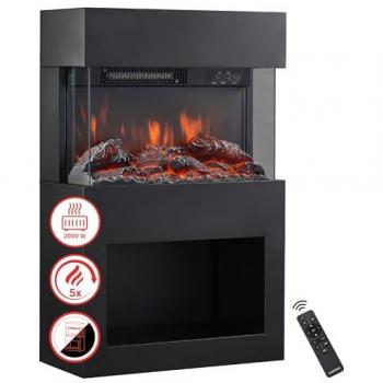 Estufa eléctrica Kaminio HENRI - Chimenea eléctrica con calefacción 2000W, efecto de llama 3D, compartimento para leña, control remoto - Negro