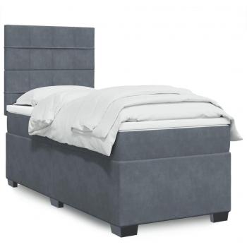Cama box spring suave con colchón de terciopelo gris oscuro 90x190 cm