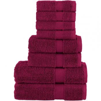 Juego de toallas 8 piezas 100% algodón burdeos 600 GSM