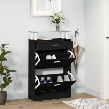 Zapatero negro de madera multicapa 63x24x104 cm