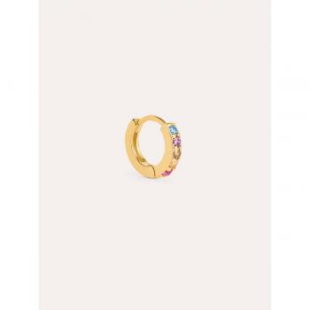 Pendiente Suelto Singularu Aro Cleo M Colors - Pendiente de Plata de Ley 925 con Baño de Oro de 18 Kt y Cierre Congo - Joya para Mujer