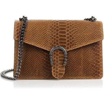 Bolso de mano de piel auténtica con grabado de serpiente y fabricado en Italia