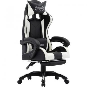 Sillón giratorio para ordenador con reposapiés en polipiel blanco - Helloshop26 020024222