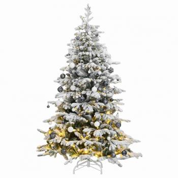 Pre-Lit Hinged Artificial Christmas Tree with 300 LEDs & Ornament Ball Set - 180 cm (70.9)