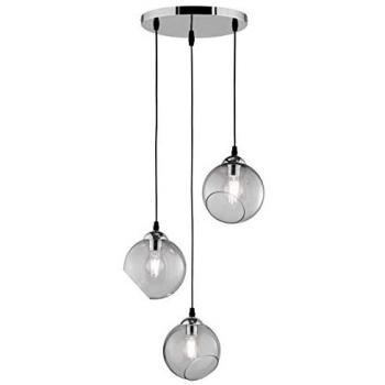Lámpara Colgante Trio Clooney Cromo y Negro 3 Bombillas E27 con 3 Esferas de Vidrio Ahumado Ø35 cm, excl. 3 x E27