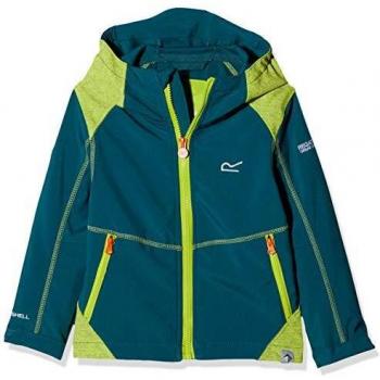 Regatta Chaqueta con capucha para niños Acidity III ligera repelente al agua y resistente al viento, Infantil, Softshell., RKL089, Perforadora de color azul marino., 3-4 años