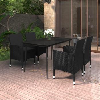 5-Piece Garden Dining Set with Cushions, Poly Rattan and Glass