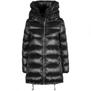 YES ZEE Women's Black Nylon Long Jacket with High Collar, Size 2XL
