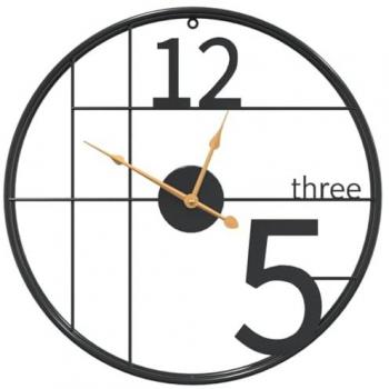 Reloj de Pared de Hierro Ø50 cm en color Dorado y Negro, ideal para salón, baño y cocina