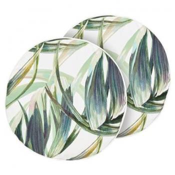 Conjunto de 2 Cojines de Jardín Redondos ⌀ 40 cm Poliéster Resistente al Agua Motivo Hojas Verde y Blanco